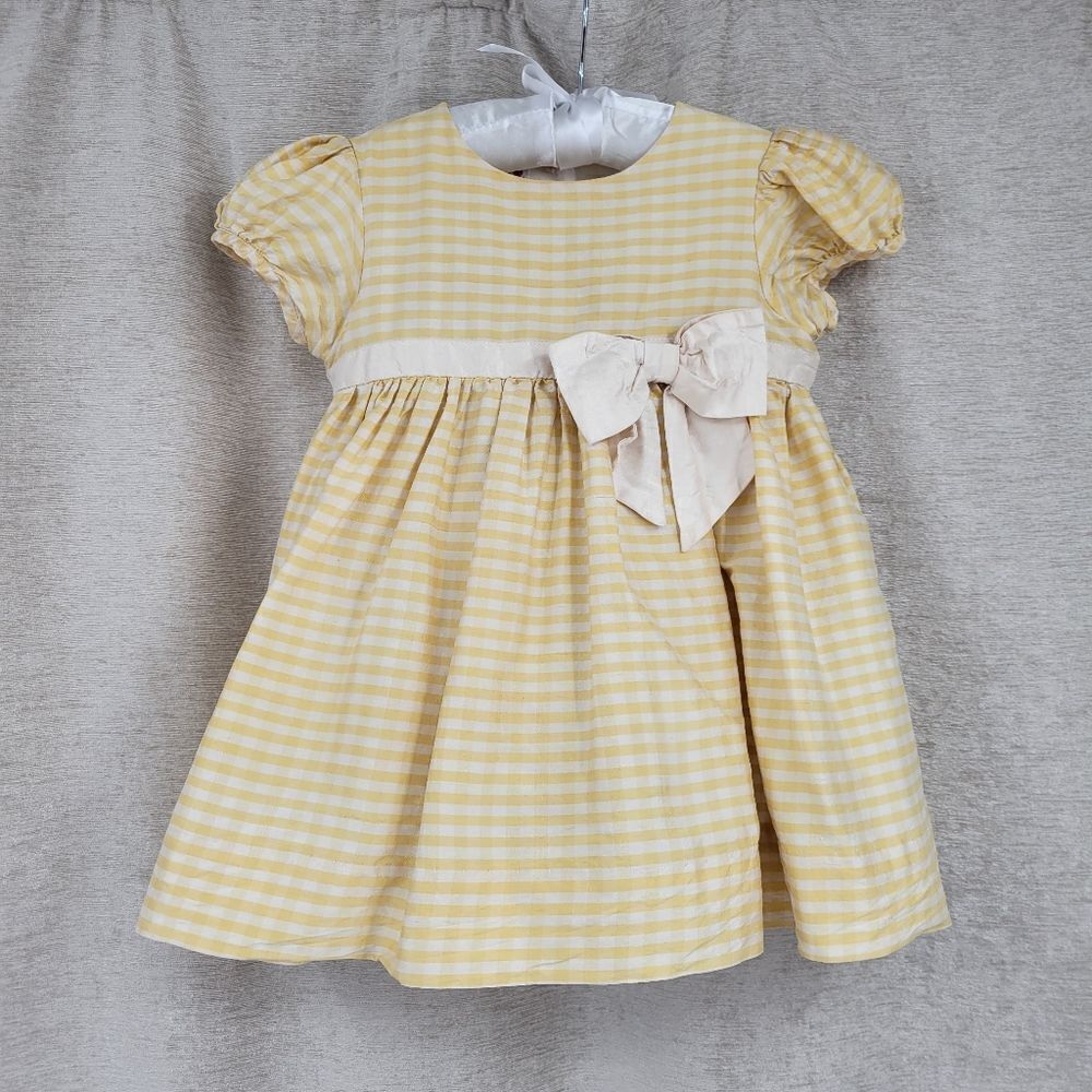 Simi Silk Butter Yellow Gingham Dress Infant Baby Girls Size 18mo